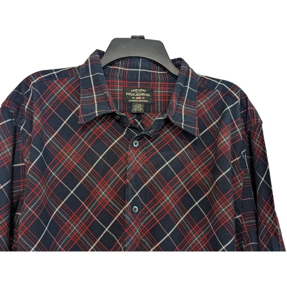 NWT Ralph Lauren Polo Jeans Co Shirt Mens XL NavyRedWhite Plaid ButtonDown - Picture 2 of 14